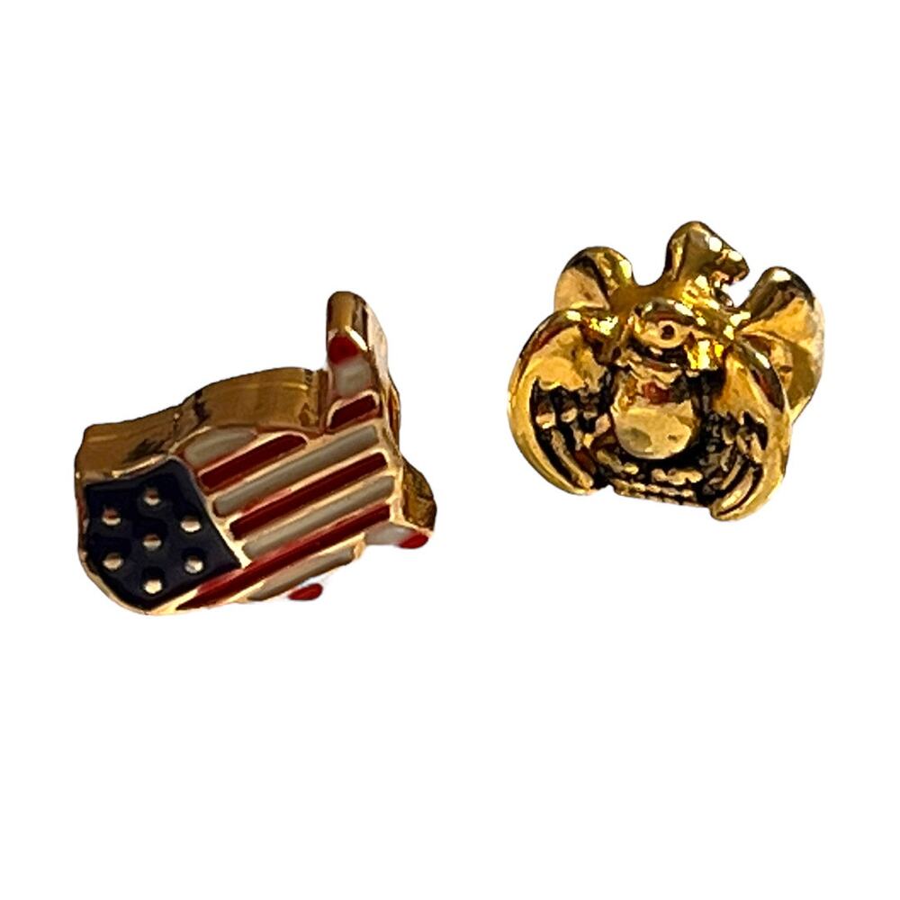 Set of 2 Patriotic European Charms Gold Tone US Flag Eagle Womens Jewelry